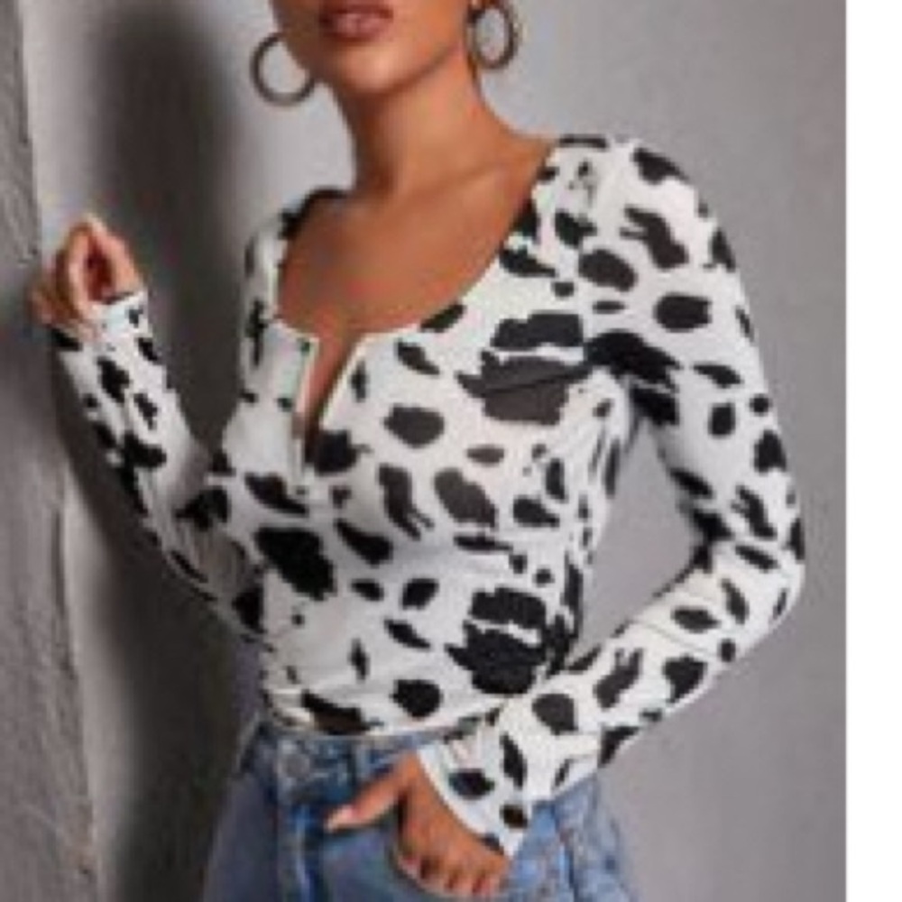 SHEIN Cow Print Long Sleeve Blouse